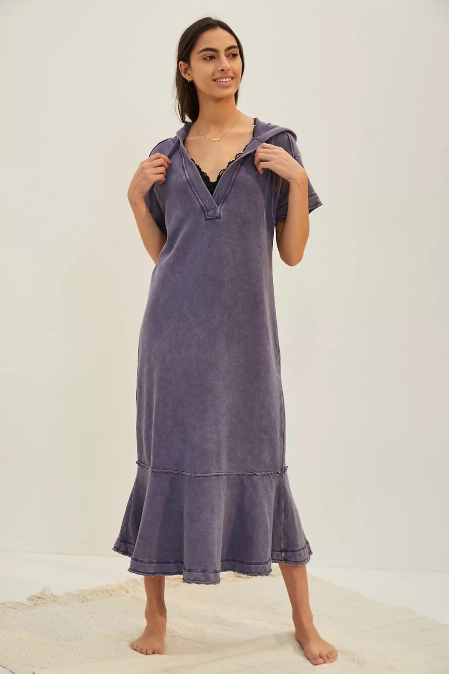 Daily Practice Anthropologie Megan Hooded Maxi Dress Blue Size Extra Small